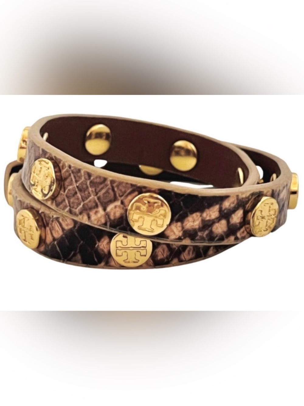Tory Burch Gold-Emblem Snake-Embossed Double Wrap Bracelet EUC - Picture 3 of 4